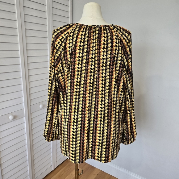 Belldini Houndstooth Blouse Women's 2X Retro 70s‎ Peasant Boho Eclectic Stretchy - Picture 5 of 13